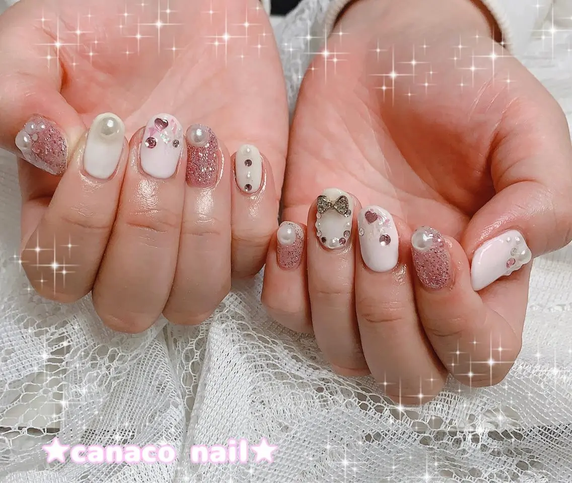 ネイル アートネイル ジェルネイル ガーリー パラジェル ピンク ハンドネイル ハンドケア ベテランネイル cnc nailのネイルデザイン