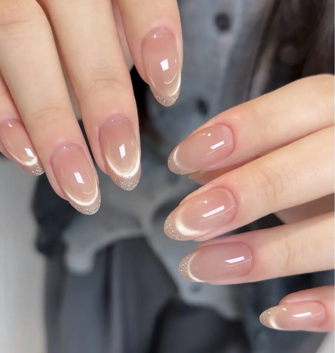 ネイル フレンチネイル ラメ(グリッター) マグネットネイル マグネットフレンチ オフィスネイル ハンドネイル Wilu nail 二子玉川店のネイルデザイン