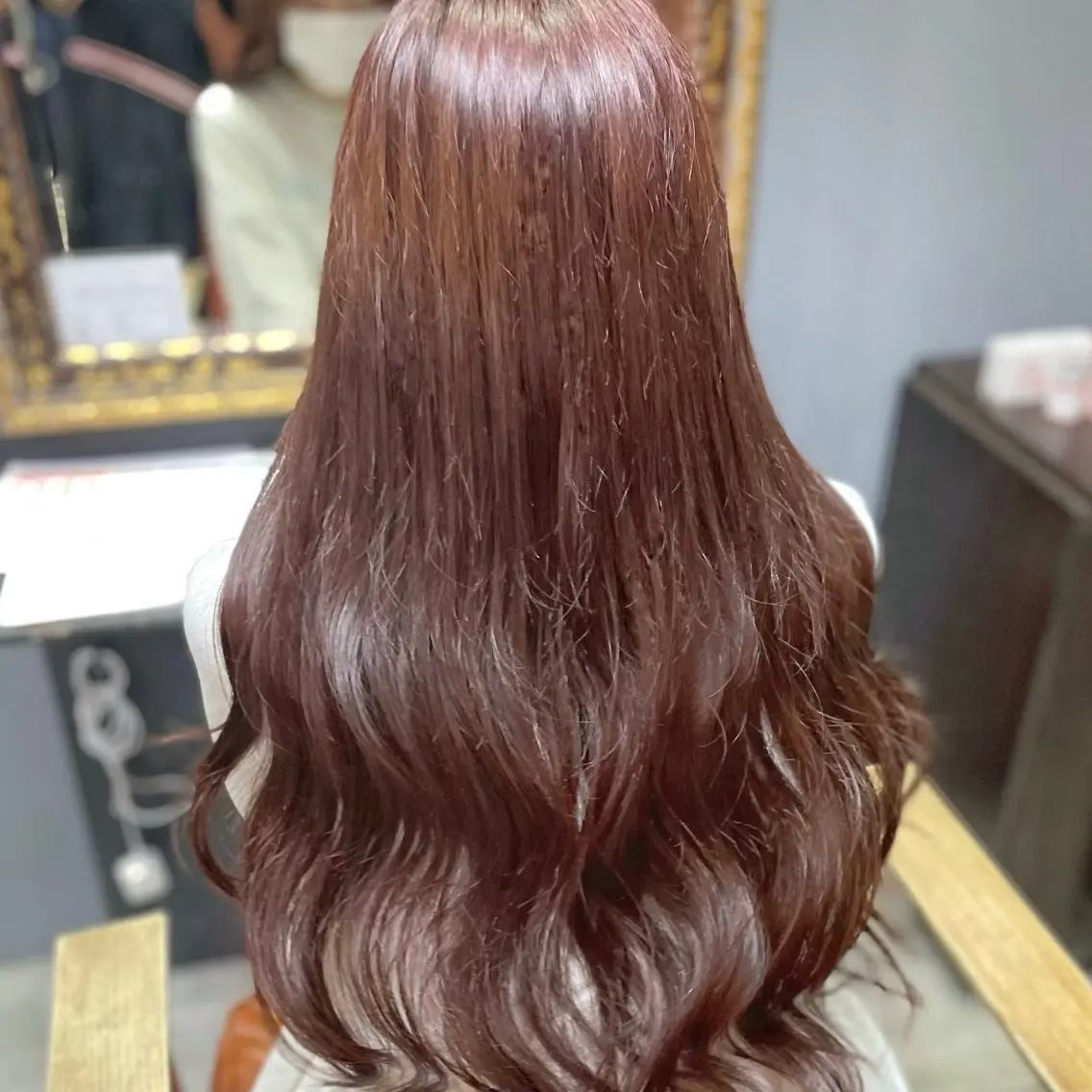 ロング ピンクブラウン カット ヘアカラー トリートメント 前髪、顔まわりカット 🎀ゆうなのヘアスタイル