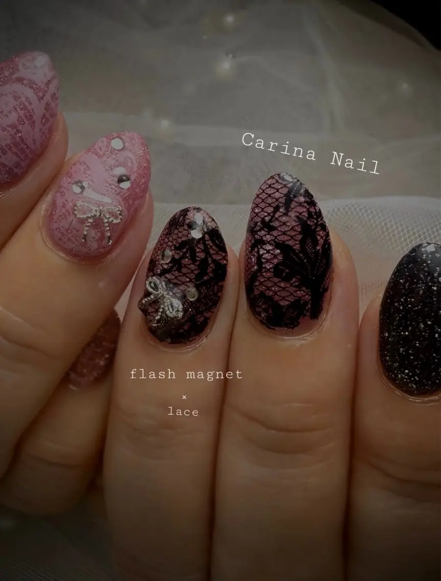 ネイル フラッシュネイル フラッシュマグ レース マグネットネイル Carina Nailのネイルデザイン
