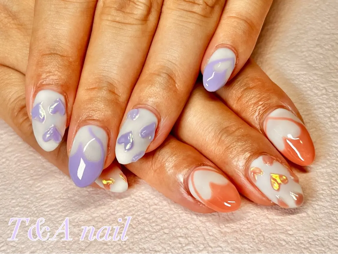 ネイル 長さ出し ジェルネイル ハート ニュアンスネイル スカルプネイル T&A nailのネイルデザイン