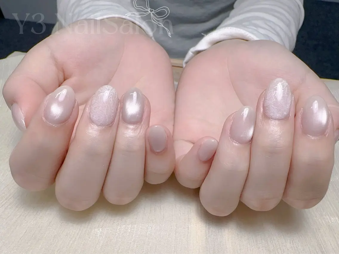 ネイル アートネイル 氷ネイル・うるうるネイル 韓国ネイル レース マグネットネイル ハンドネイル Y3 NailSalonのネイルデザイン