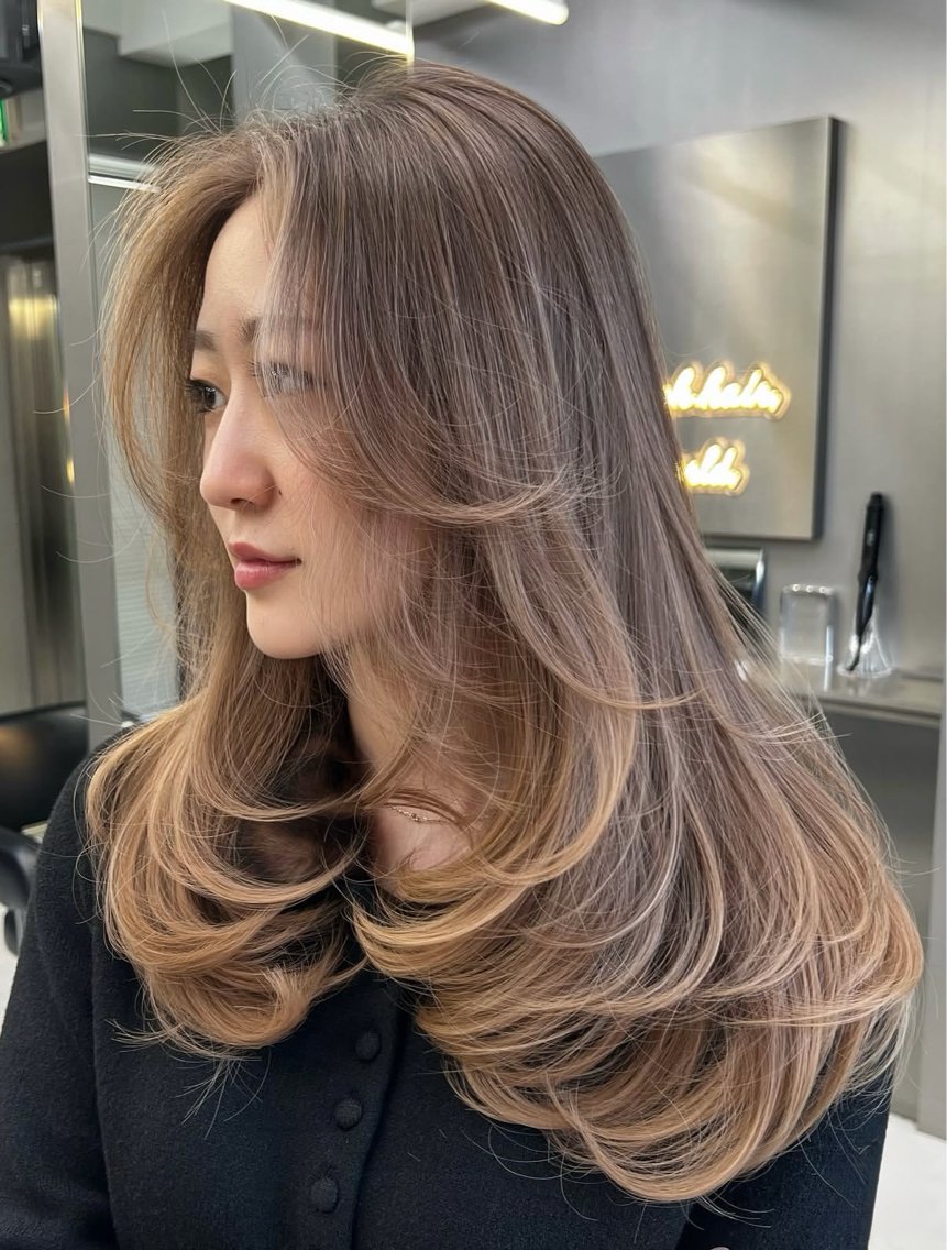 ロング レイヤーカット トリートメント ヘアカラー トリートメント Kotomi 🇺🇸💋のヘアスタイル