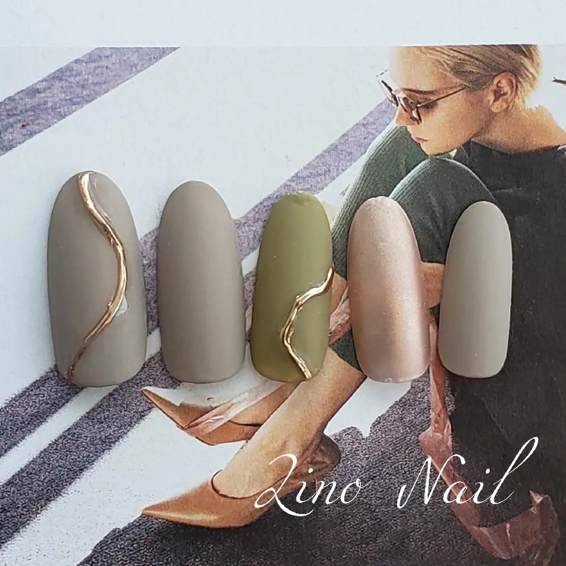 ネイル カジュアル ジェルネイル グリーン マットネイル ミラーネイル ハンドネイル Lino Nailのネイルデザイン