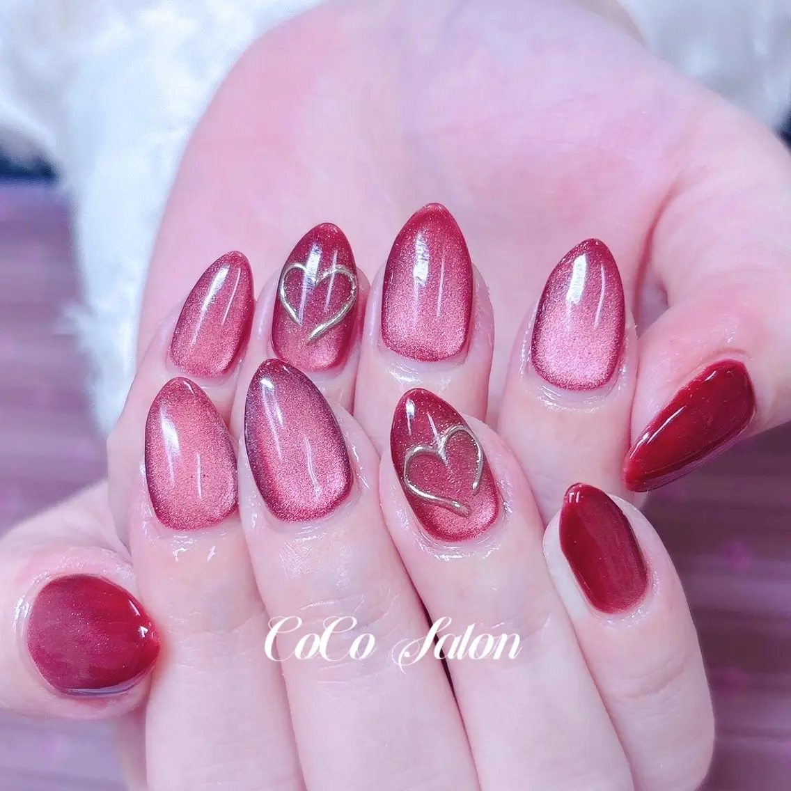 ネイル ボルドー ジェルネイル ハート キラキラネイル マグネットネイル その他(ネイル) CoCoSalon ネイル/まつ毛予約のネイルデザイン