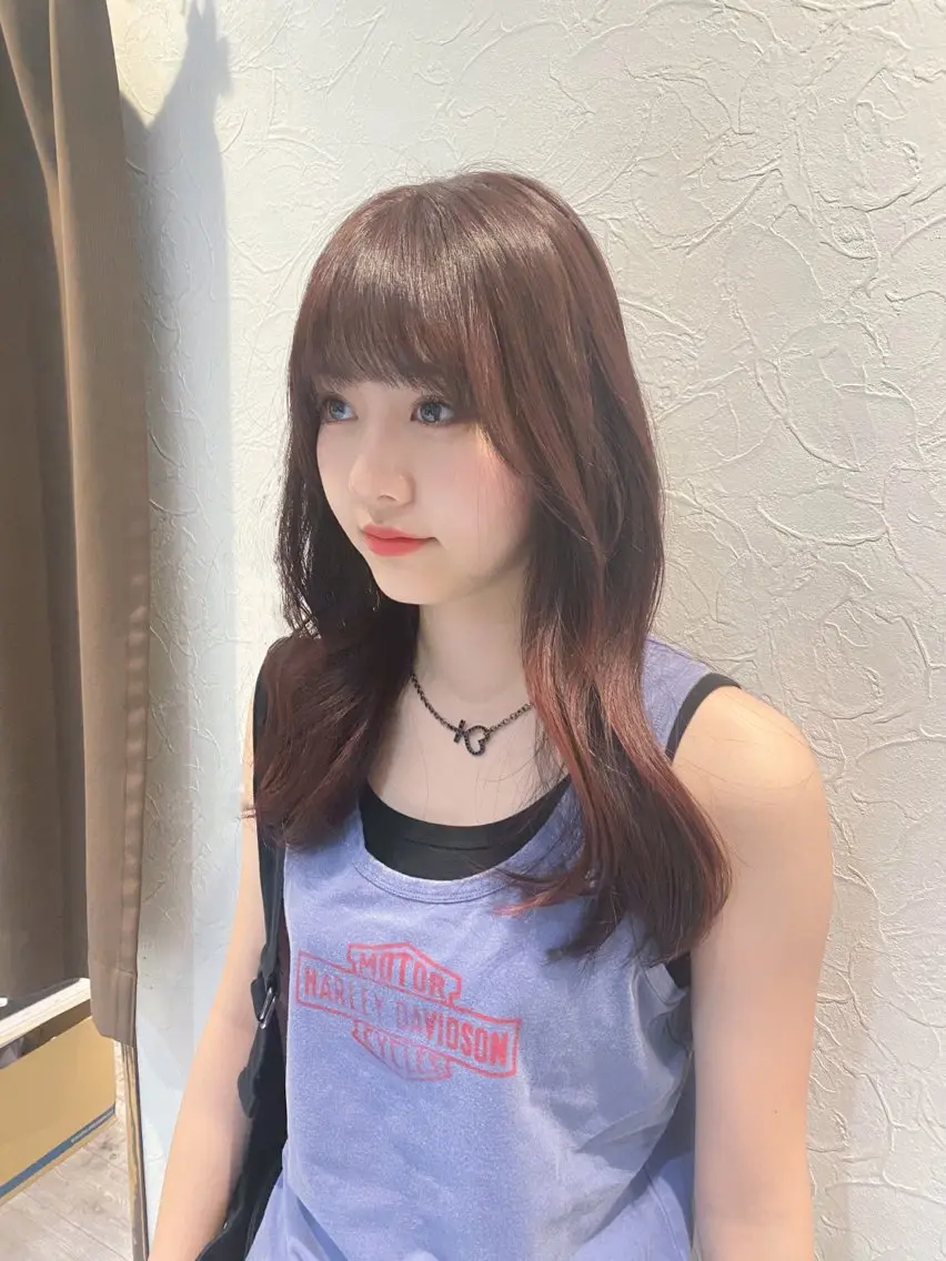 ロング カラー ブリーチ ブリーチなしカラー レッドカラー 池田 健汰のヘアスタイル