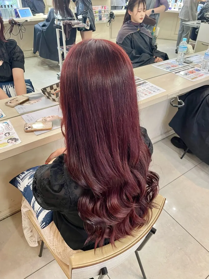 ロング カラー レッドカラー ヘアカラー 横浜パーマ🌐ボブ✨ 暖色カラーもえかのヘアスタイル