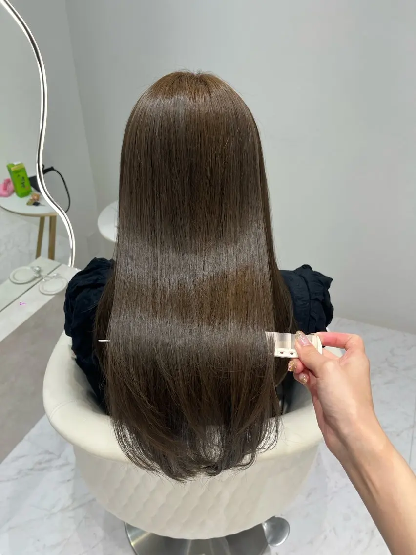 ロング カラー 透明感カラー オレンジ ヘアカラー トリートメント 𝑹𝒊𝒉𝒐🎀 名駅/大人韓国ヘアのヘアスタイル