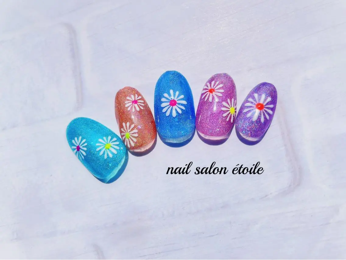 ネイル フラワーネイル ジェルネイル マグネットネイル 春ネイル ハンドネイル nail salon étoileのネイルデザイン