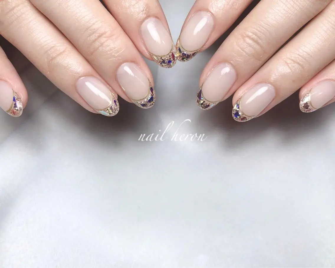 ネイル フレンチネイル ガラスフレンチ ハンドネイル saki_ nail heronのネイルデザイン
