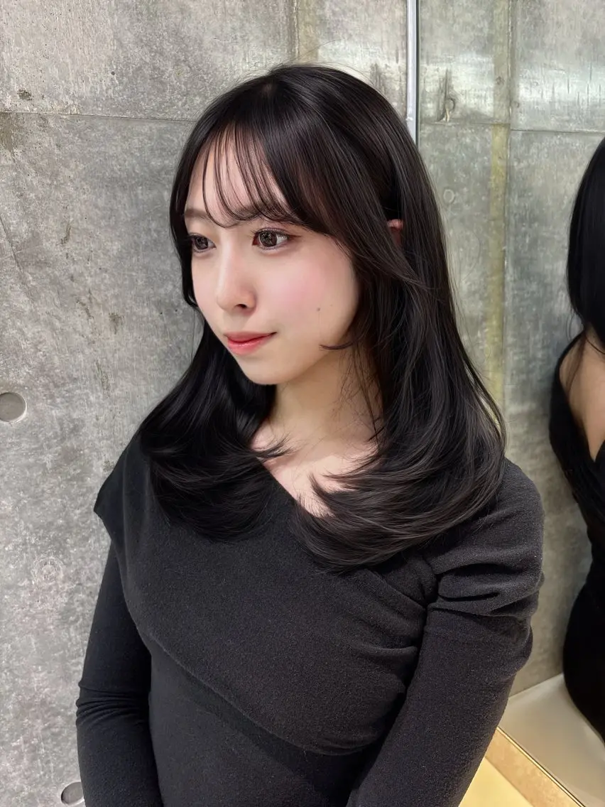 ミディアム カット ヘアカラー トリートメント 顔周り🇰🇷韓国 レイヤー/モエのヘアスタイル