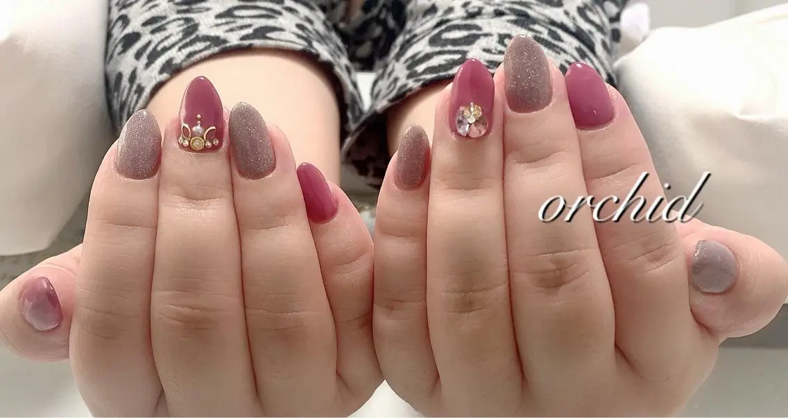 ネイル アートネイル ストーンネイル orchid ♡オーキッドのネイルデザイン