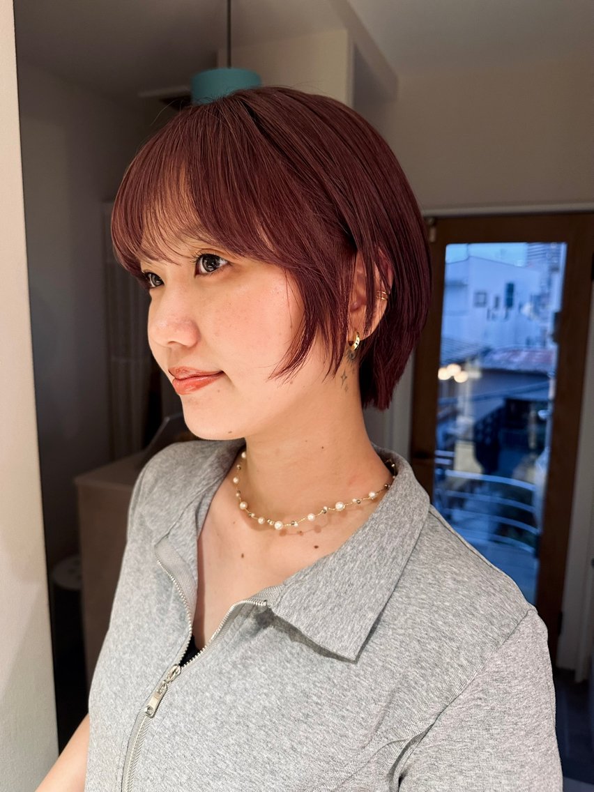 ショート カラー ショートボブ ブラウンカラー ピンクカラー ピンクブラウン ボブ カット ヘアカラー トリートメント 似合わせ透明感カラー KANAのヘアスタイル