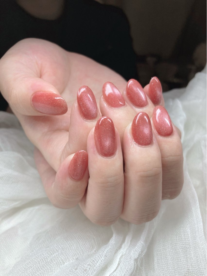 ネイル マグネットネイル ワンカラーネイル ピンク cheminee kaoriのネイルデザイン