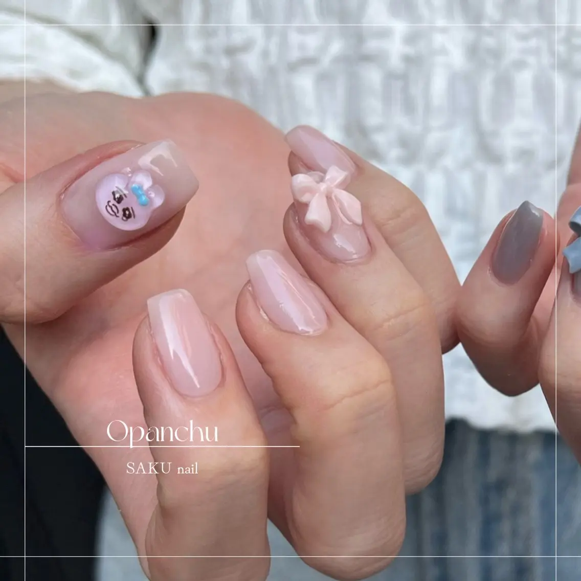 ネイル ニュアンスネイル リボン シンプルネイル SAKU nail 作島茜のネイルデザイン