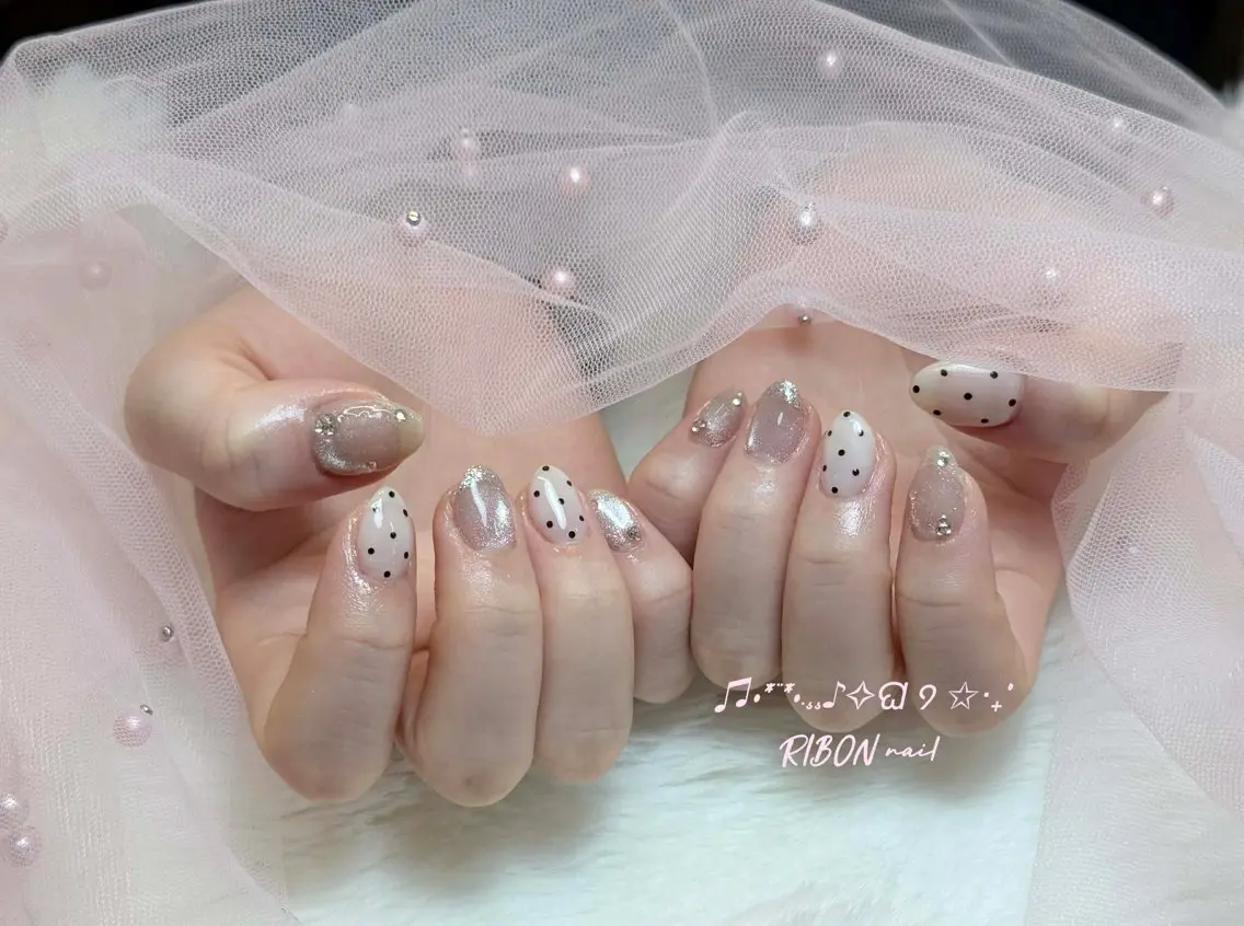 ネイル ボルドー キラキラネイル マグネットネイル オフィスネイル シンプルネイル RIBON nail 高田馬場のネイルデザイン