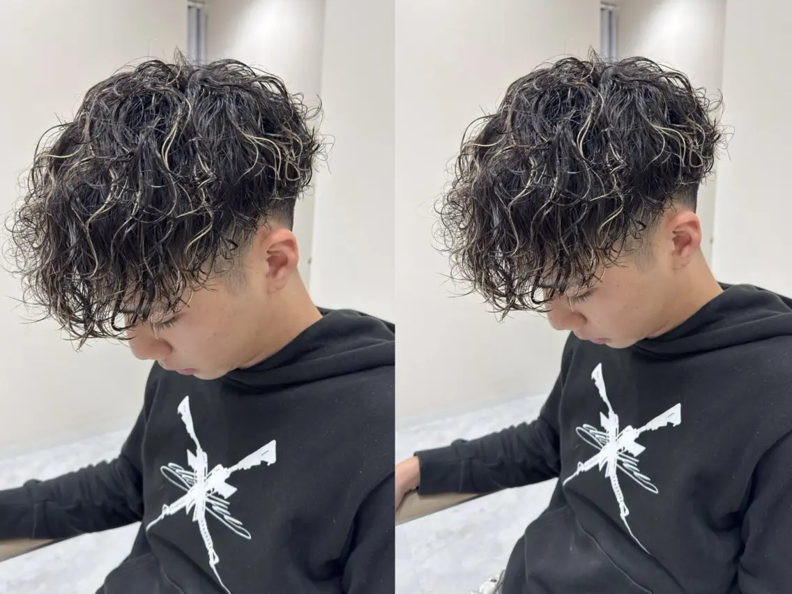 ショート パーマ メンズ スペインカール カット パーマ 韓国ヘア　野々山 ゆうとのヘアスタイル