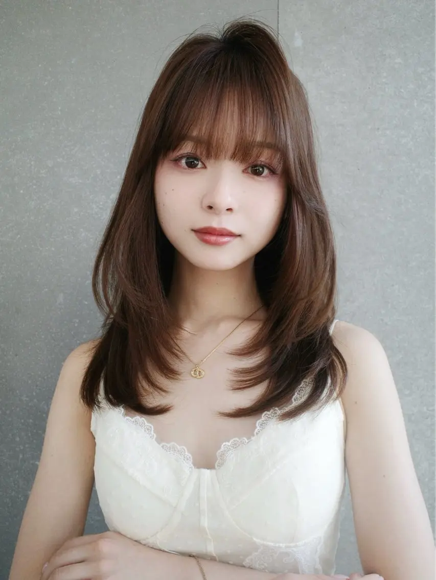 ミディアム カラー ベージュカラー レイヤーカット 縮毛矯正 【博多髪質改善】 吉村　清志のヘアスタイル