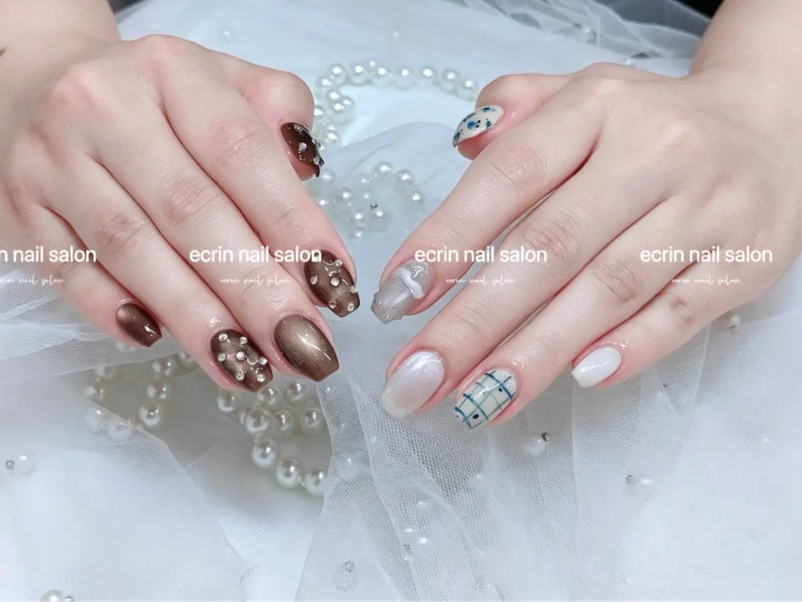 ネイル ジェルネイル マグネットネイル 持ち込み パラジェル ストーンネイル ハンドネイル ハンドケア ecrin nail salon錦糸町のネイルデザイン