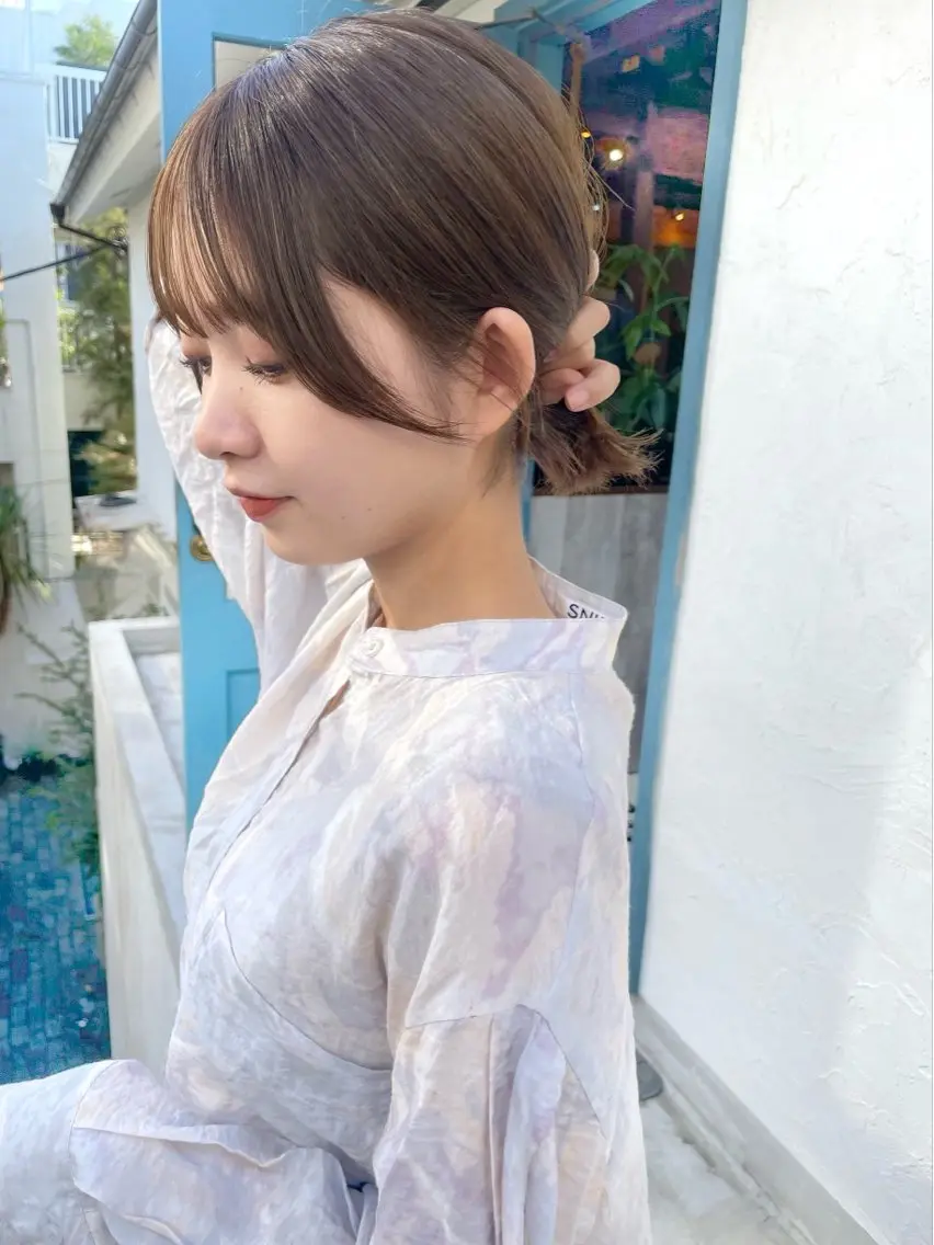 ショート カラー 切りっぱなしボブ ボブレイヤー ボブ くびれヘア 顔まわりレイヤー カット ヘアカラー 結べるレイヤーボブ くびれLady表参道のヘアスタイル