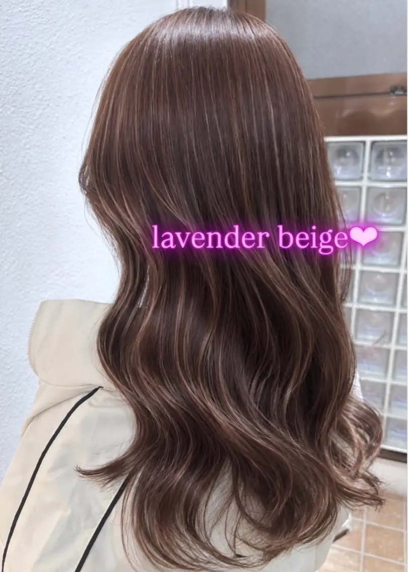 ロング ラベンダーベージュ カット ヘアカラー トリートメント 和歌山韓国ヘア🌙 MOEのヘアスタイル