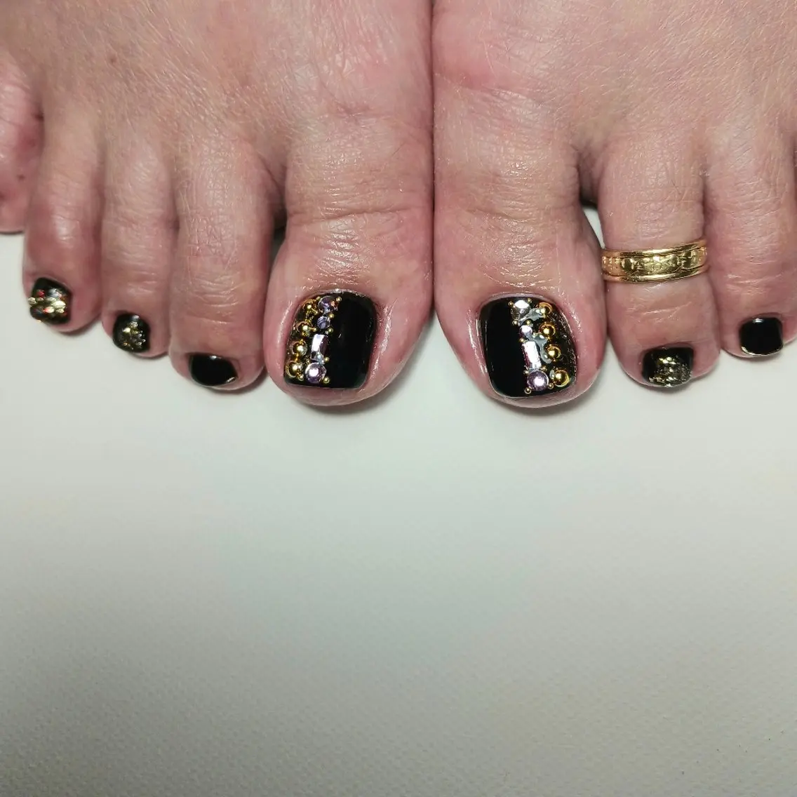 ネイル フットネイル ジェルネイル ゴールド ゴージャス 持ち込み フットネイル owlnail /持込みデザイン専門のネイルデザイン