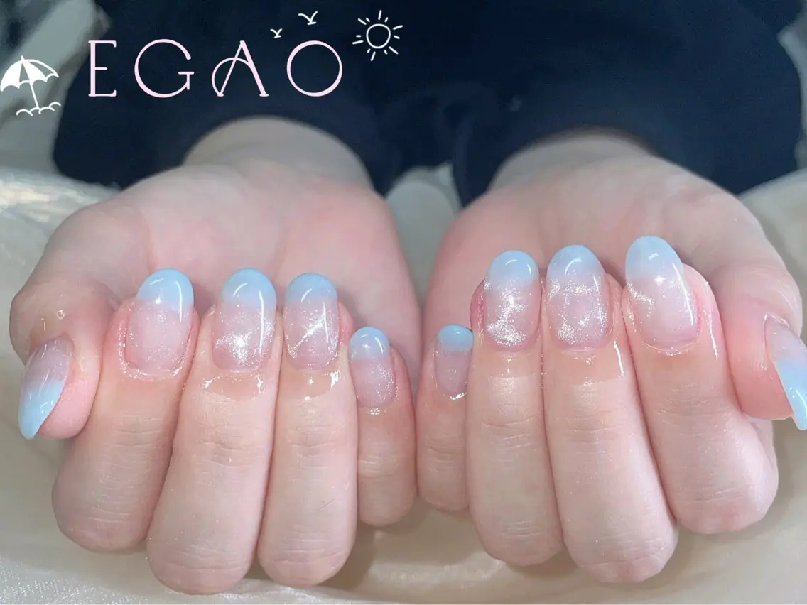 ネイル アートネイル ブルー フットネイル フレンチネイル ジェルネイル EGAO NAIL 錦糸町店のネイルデザイン