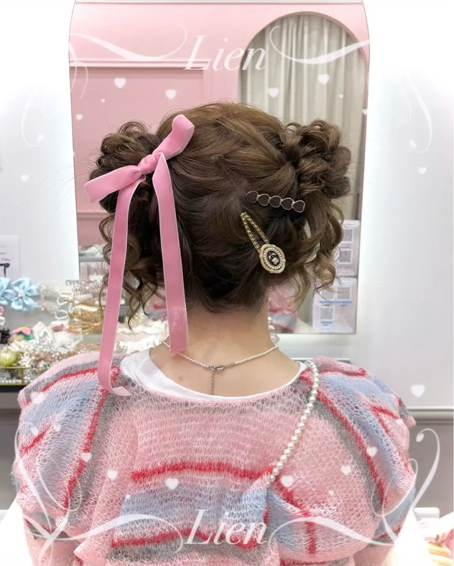 セミロング ヘアアレンジ ヘアセット lien ヒジリのヘアスタイル