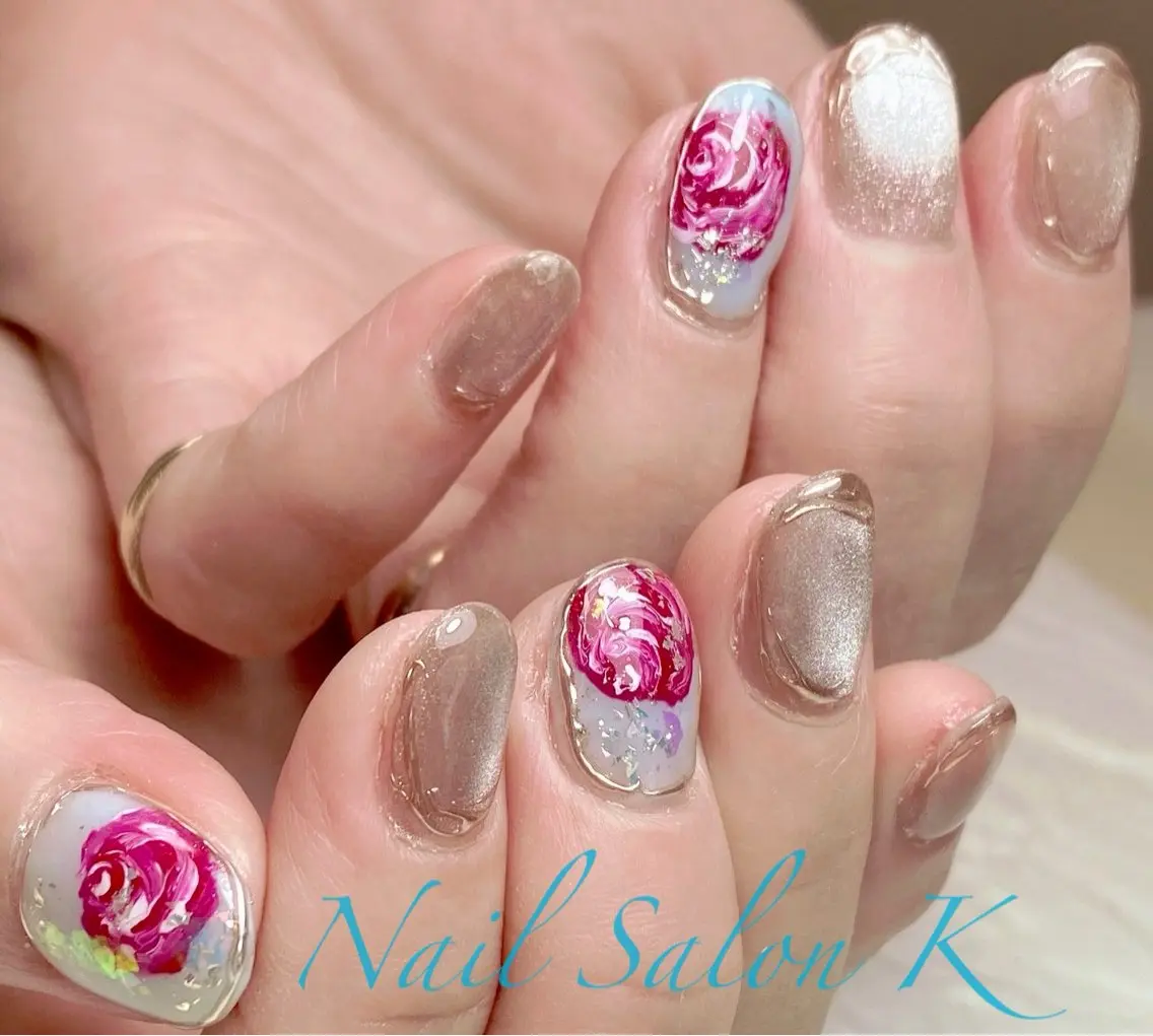 ネイル オーロラネイル マグネットネイル ハンドネイル Nail Salon K 🧸美爪育成のネイルデザイン