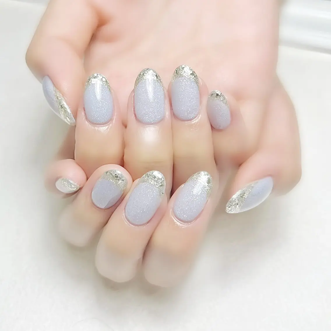 ネイル ブルー フレンチネイル ガラスフレンチ オフィスネイル 冬ネイル rouse nail RISATOのネイルデザイン