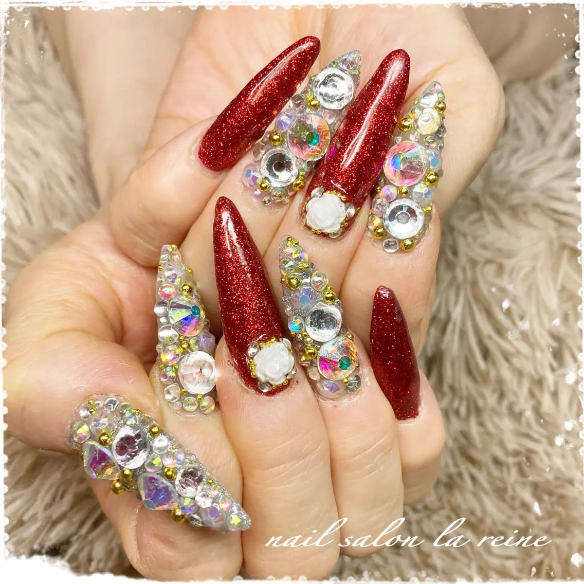 ネイル キラキラネイル ラメ(グリッター) ストーンネイル 夏ネイル nail salon la reineのネイルデザイン
