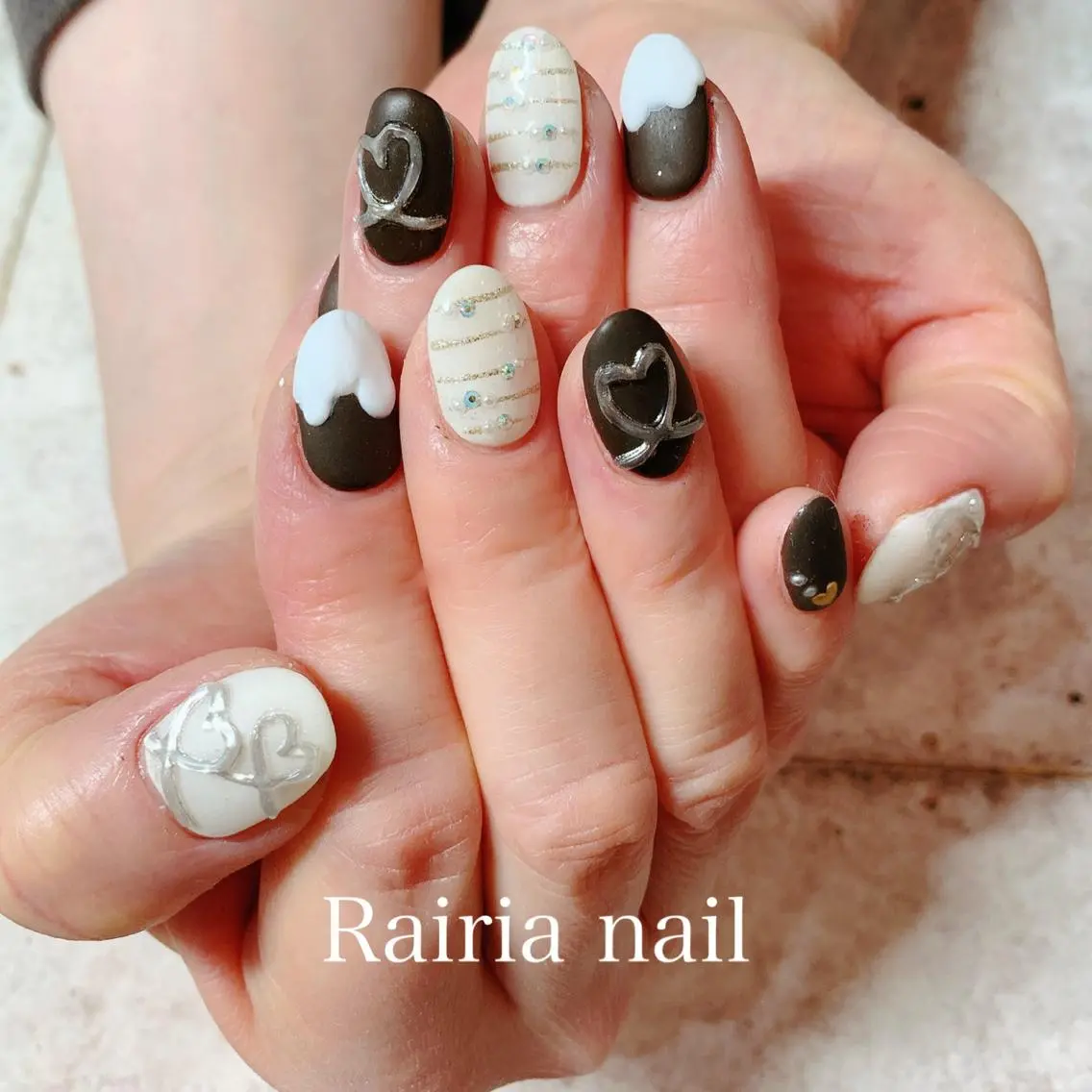 ネイル アートネイル ジェルネイル パラジェル バレンタイン 冬ネイル Rairia nail本八幡店のネイルデザイン