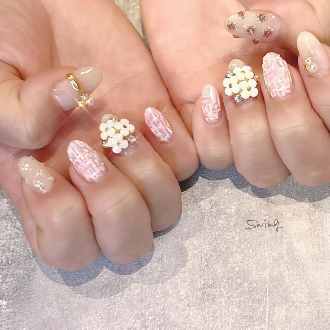 ネイル 春ネイル ツイードネイル Yoshida Takakoのネイルデザイン