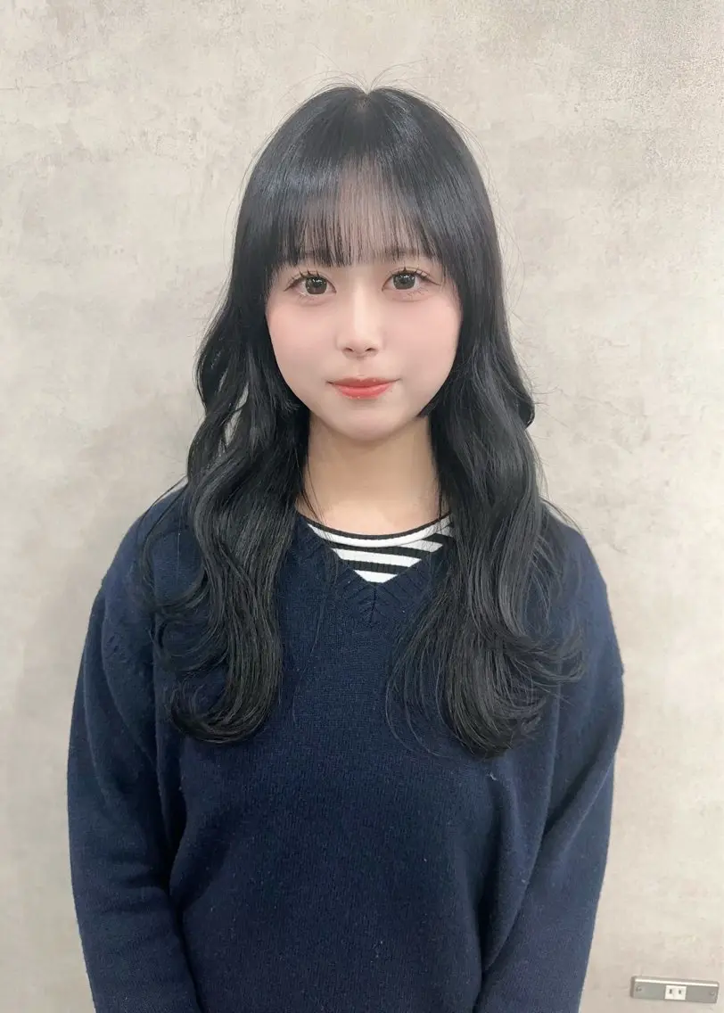 ロング カラー ヘアアレンジ 黒髪 ブルーカラー ブルーブラック ヘアカラー トリートメント 境町/透明感カラー/ レイヤー/中茎涼太のヘアスタイル