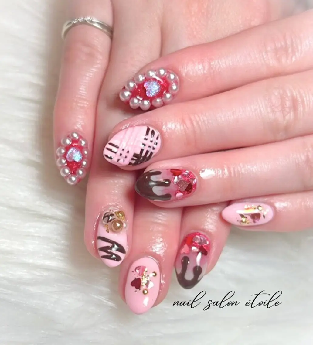 ネイル ハート バレンタイン ハンドネイル nail salon étoileのネイルデザイン