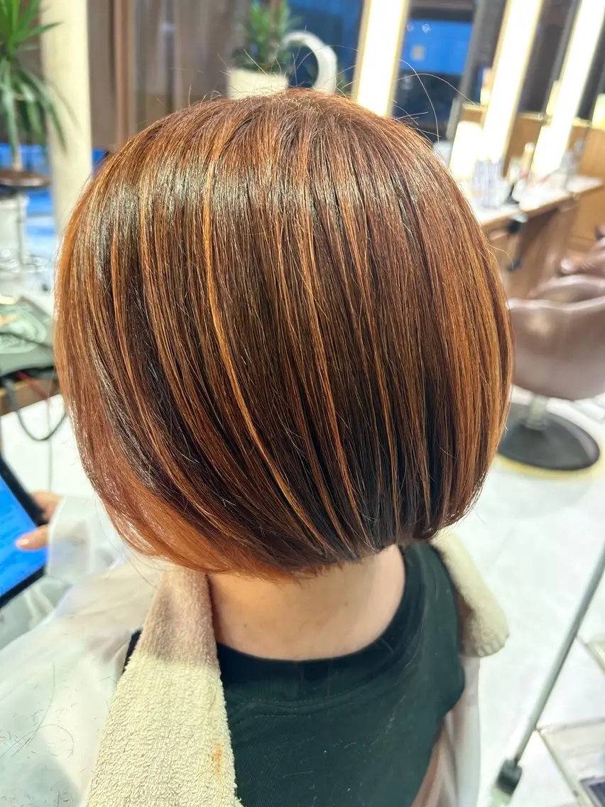 ショート カラー ブラウンカラー オレンジ オレンジブラウン ボブ 小顔カット カット ヘアカラー 🍒ྀི🍓 そら🌺🩷ྀིのヘアスタイル
