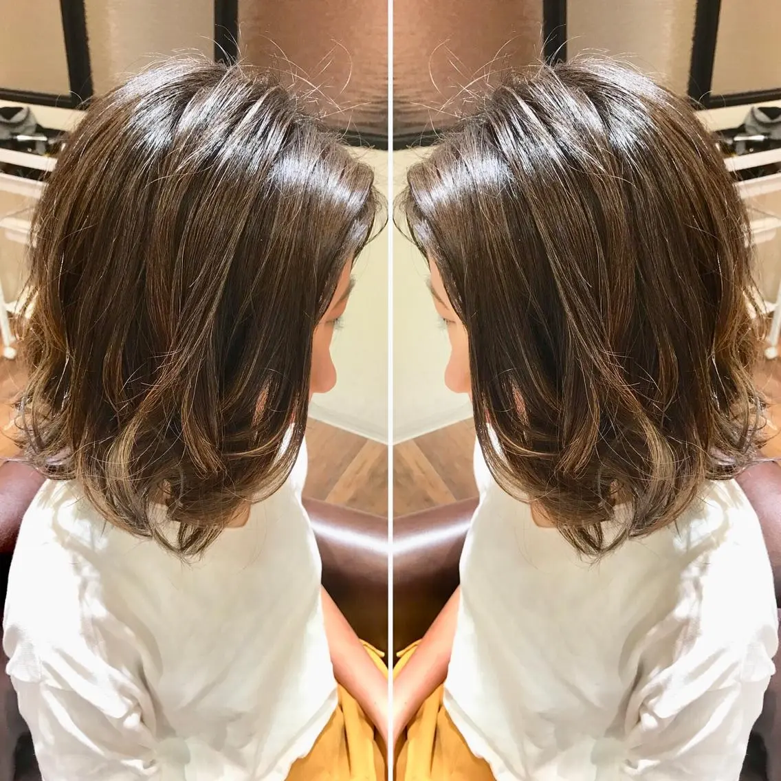 ショート カラー グレージュ 外ハネヘア 秋田 亜由美のヘアスタイル