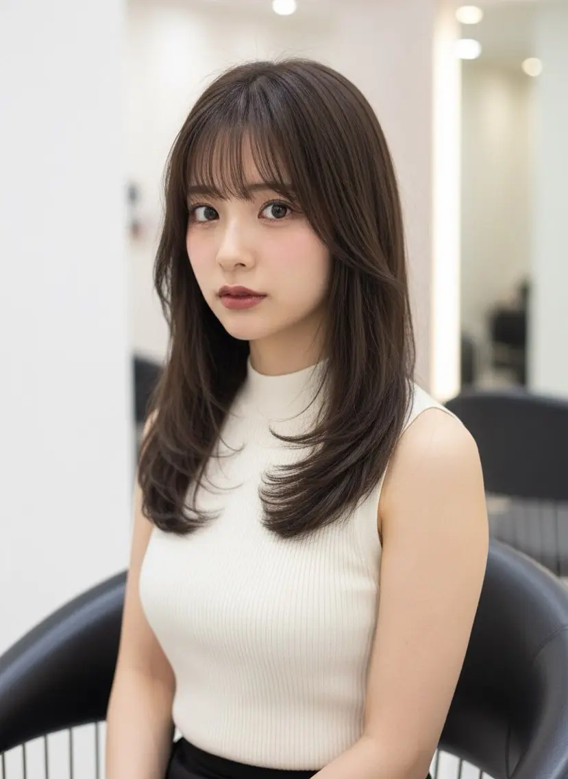 セミロング カラー 透明感カラー グレージュ 顔まわりレイヤー 顔周りカット 髪質改善 カット ヘアカラー トリートメント 韓国レイヤーカット× 髪質改善ラビマーニのヘアスタイル
