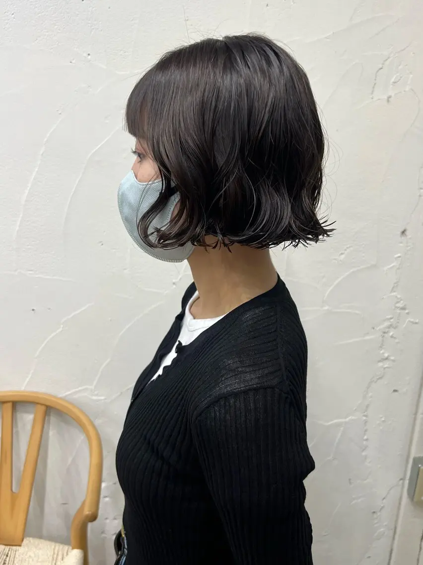 ミディアム カラー パーマ カット ヘアカラー パーマ akane/オリーブ /ボブパーマのヘアスタイル
