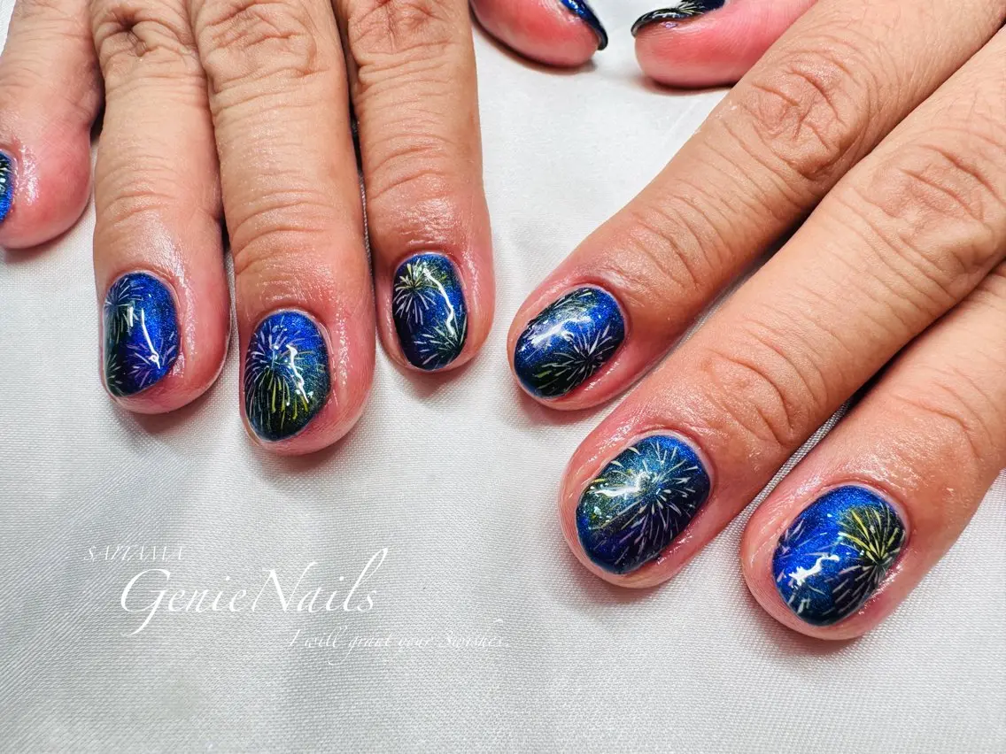 メンズ ネイル アートネイル 長さ出し 氷ネイル・うるうるネイル ロングネイル 持ち込み Genie Nailsのネイルデザイン