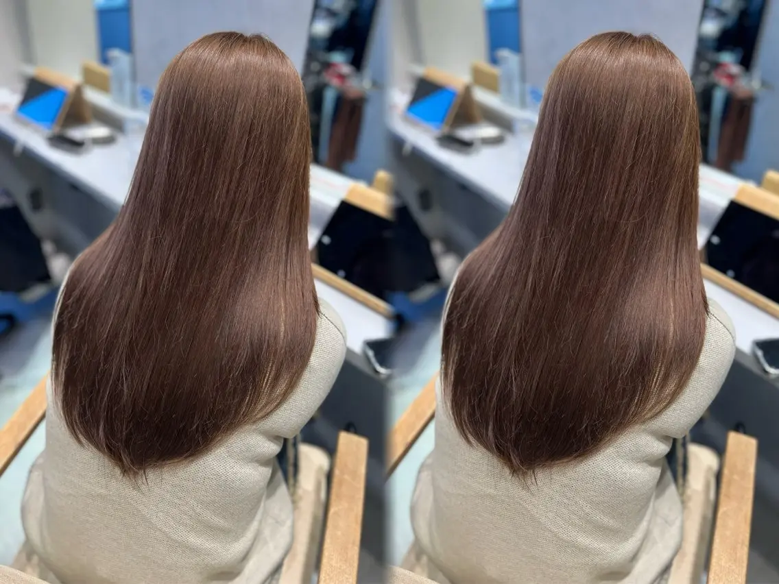 ロング カラー ベージュカラー ブリーチ ミルクティーベージュ ブリーチなしカラー ayaka🫧 梅田ダブルカラーのヘアスタイル