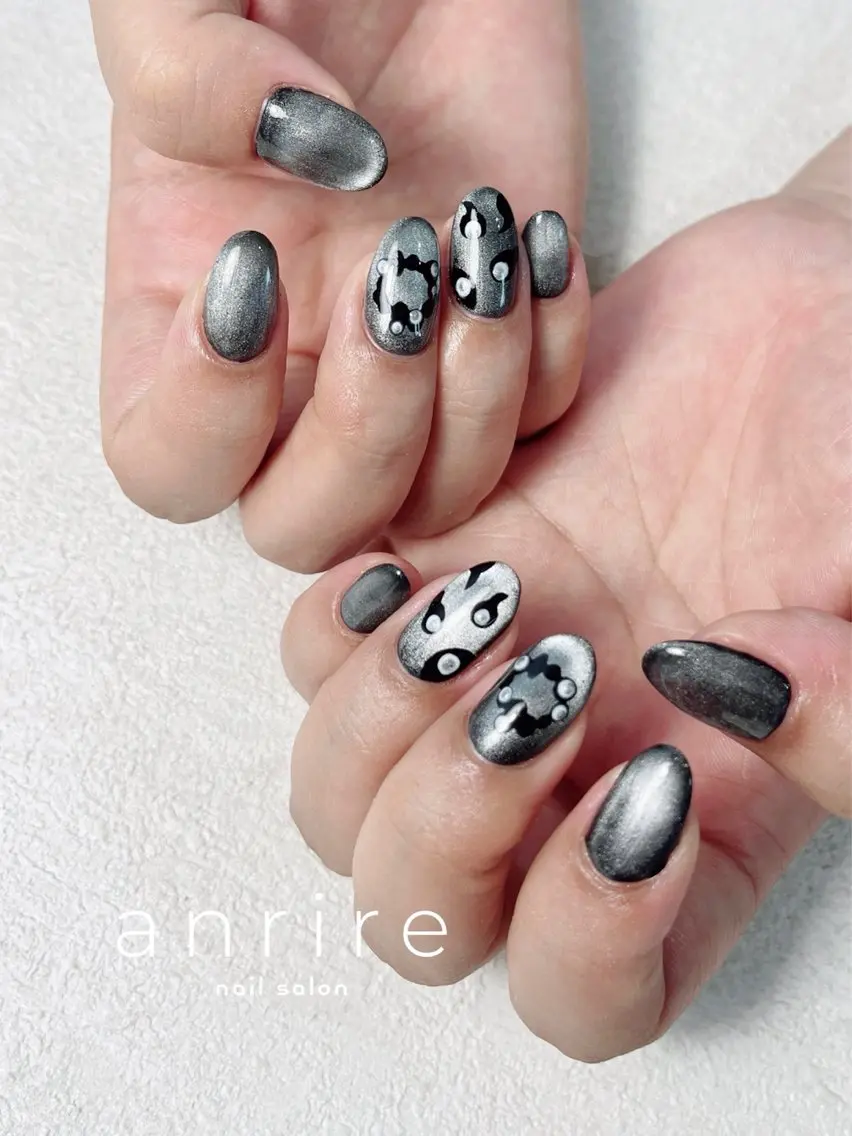 ネイル ジェルネイル キラキラネイル ラメ(グリッター) マグネットネイル パラジェル ハンドネイル nailsalon anrireのネイルデザイン