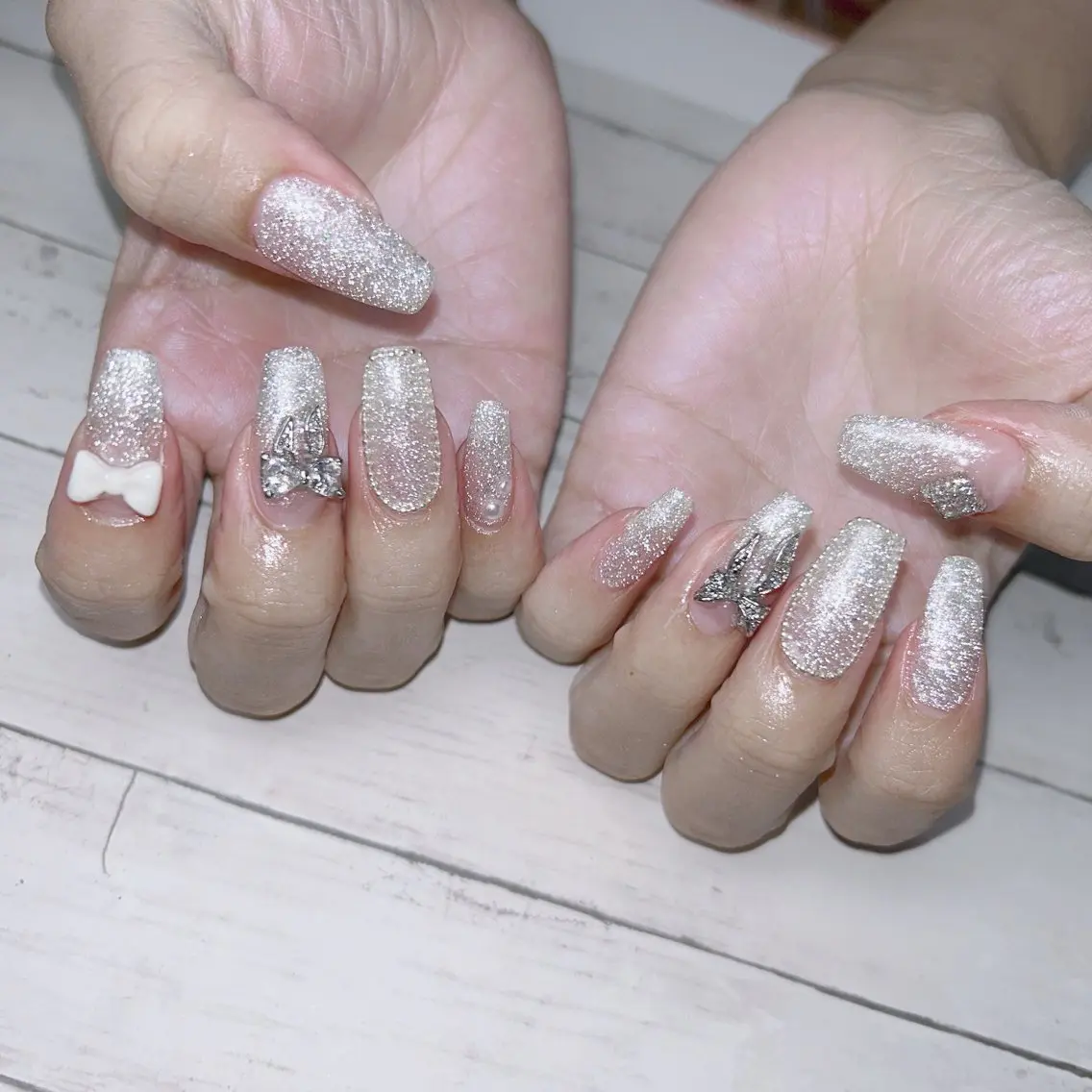 ネイル フラッシュネイル リボン ハンドネイル フットネイル Nail salon Stellaのネイルデザイン