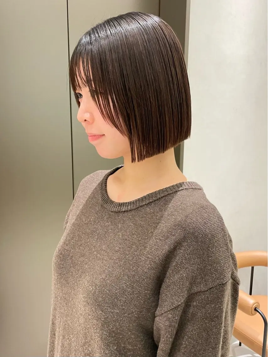 ミディアム ボブ カット 縮毛矯正 石川玲菜/ 髪質改善ボブ/メンズのヘアスタイル