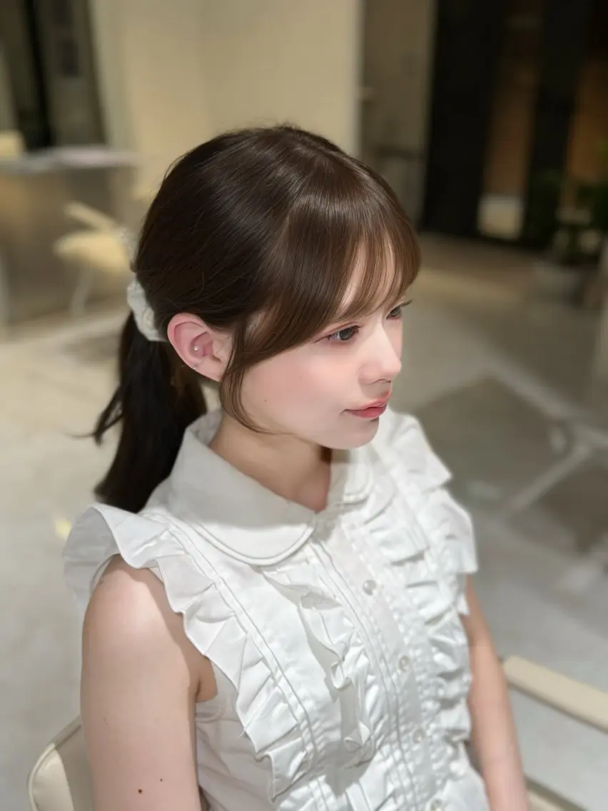 セミロング カラー 顔周りカット カット ヘアカラー 茶屋町透明感カラー/ レイヤー/みさきのヘアスタイル