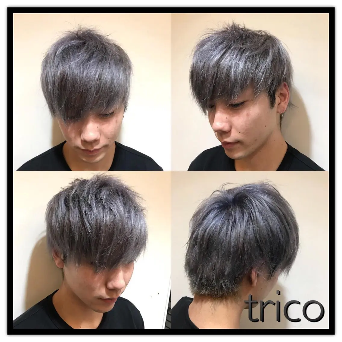 ショート カラー ブリーチ ブルーカラー シルバー 似合わせ/ カラー.岡田友仁のヘアスタイル