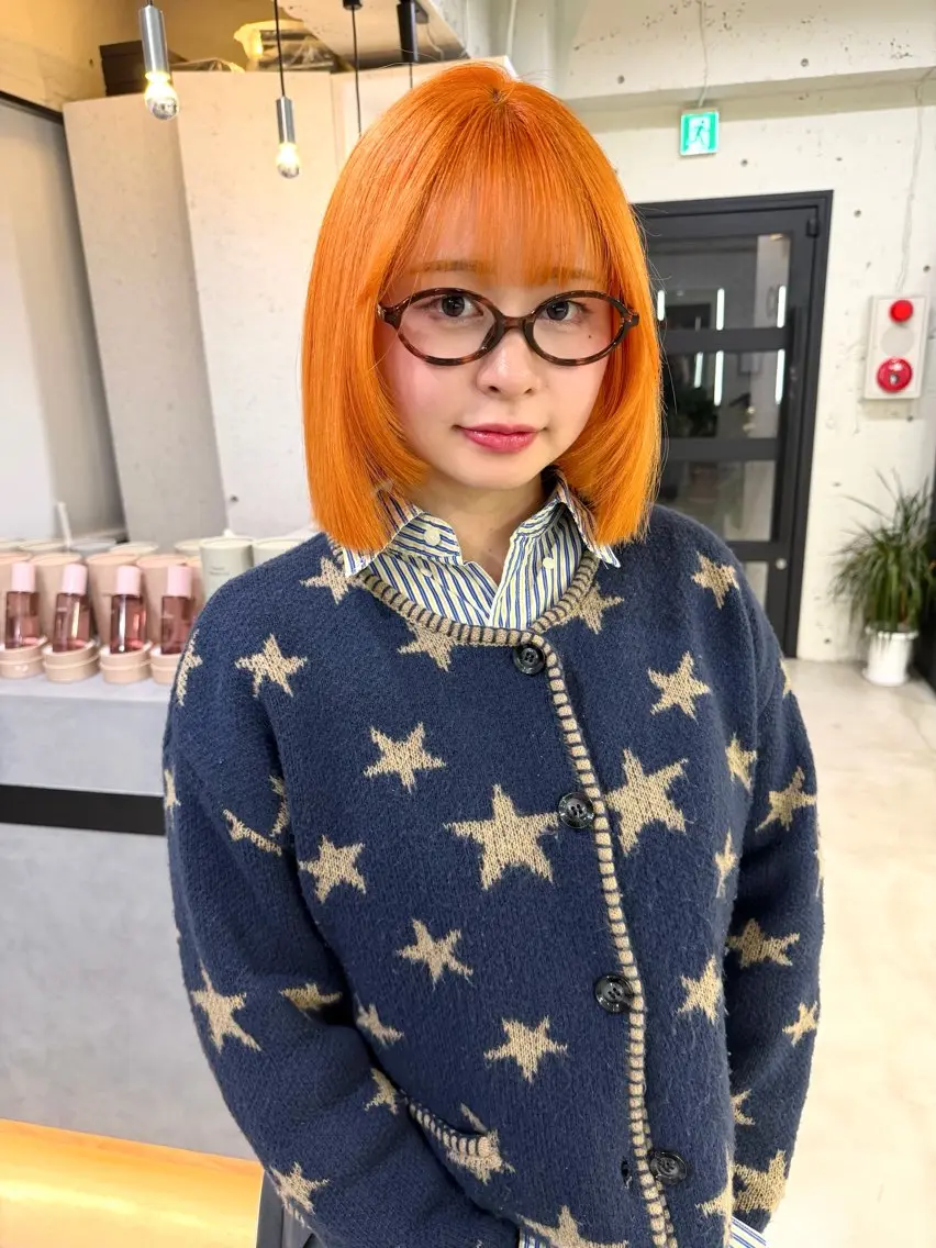 ショート カラー オレンジ ヘアカラー トリートメント Hana ハイトーン🕯🩰のヘアスタイル