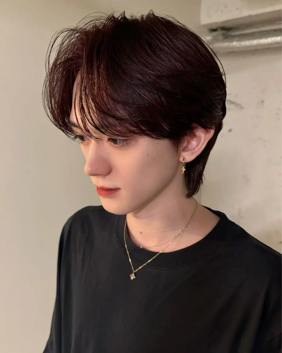 カラー ブリーチ ブリーチなしカラー レッドカラー 菅井 悠太のヘアスタイル