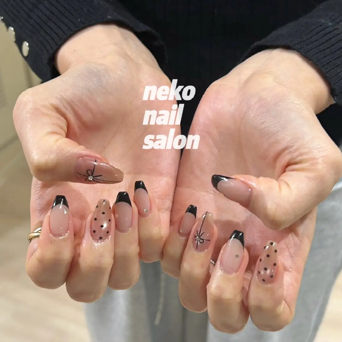 ネイル ドット フレンチネイル マグネットネイル シンプルネイル ハンドネイル neko nailのネイルデザイン