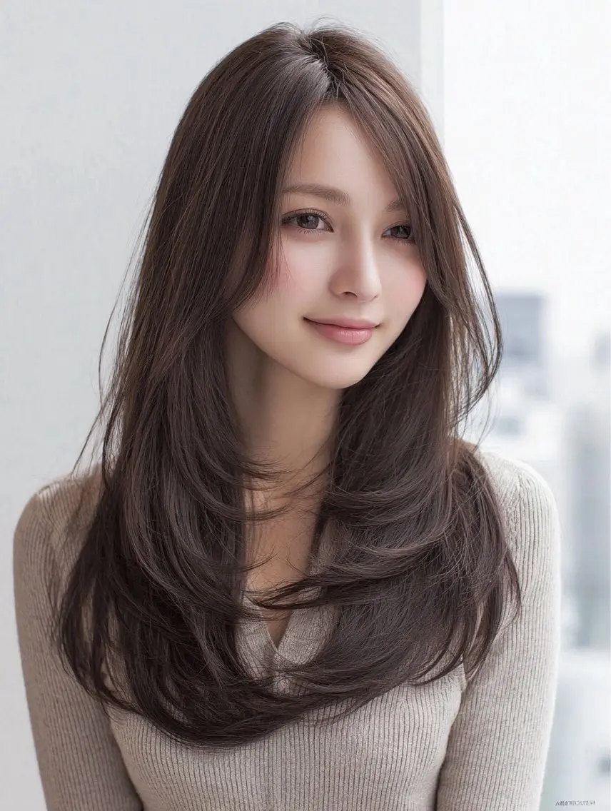 ロング 縮毛矯正 絶対綺麗な暖色カラー 🎯あります✨増渕✨のヘアスタイル